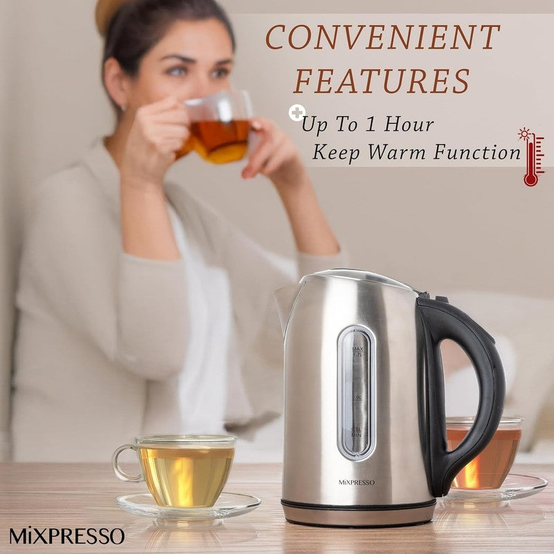 Electric Kettle 1.7L 1500W Stainless Steel Cordless Temp Control Keep Warm4