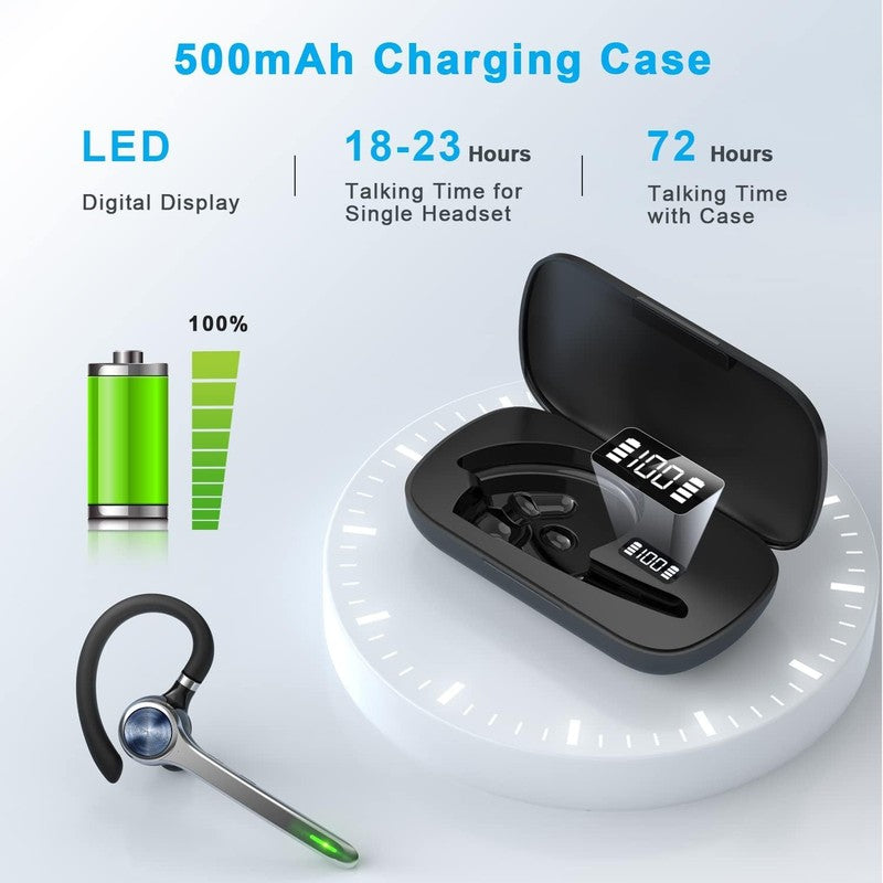 Bluetooth Headset V5.1 Wireless Earpiece 72H Talk Time 500mAh Case Trucker1