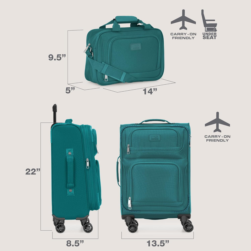 Rio Carry On Suitcase Lightweight Softside 4 Wheel Spinner Set Teal2