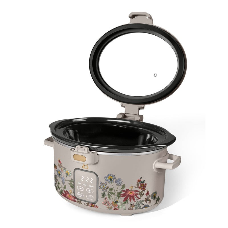 Drew Barrymore 4Qt Digital Slow Cooker Hinged Locking Lid Wildflower Porcini5