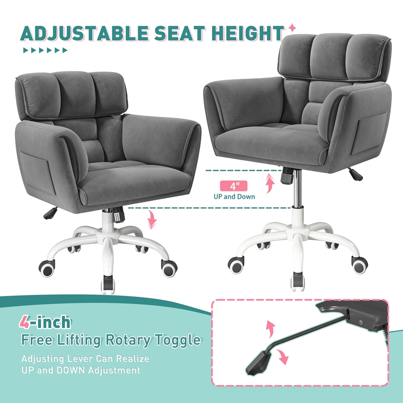 Adjustable Office Chair with Wheels, Soft Touch Upholstered Desk Chair with Side6