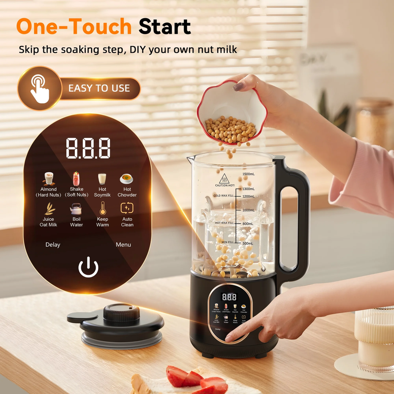 Luxmo 50oz Nut Milk Maker 10 in 1 Soy Almond Oat Milk Machine4