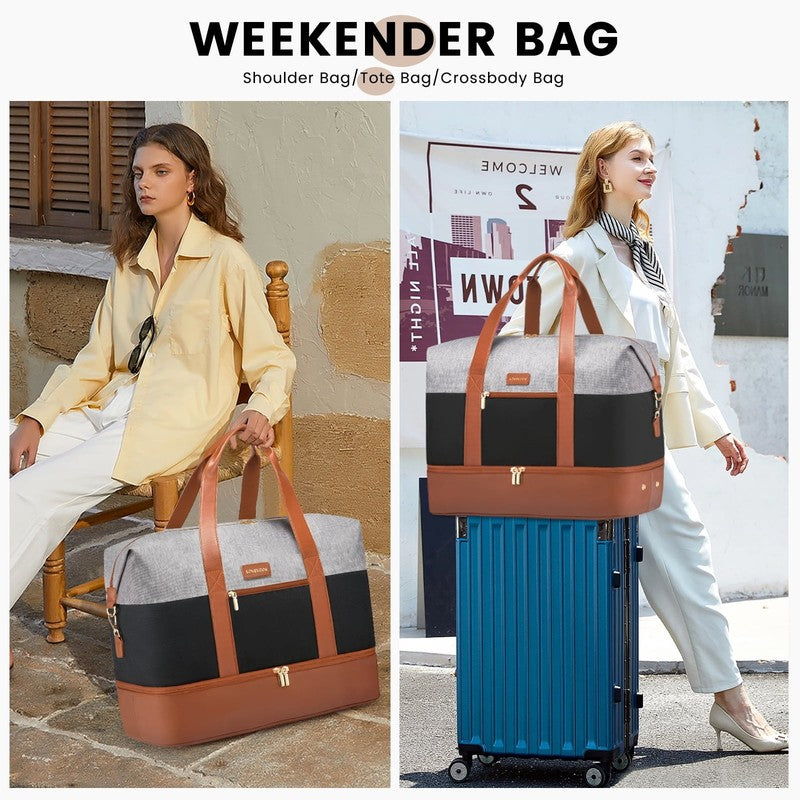 Women Travel Duffel Bag Large Weekender Gym Bag Shoe Compartment Packing Cubes1