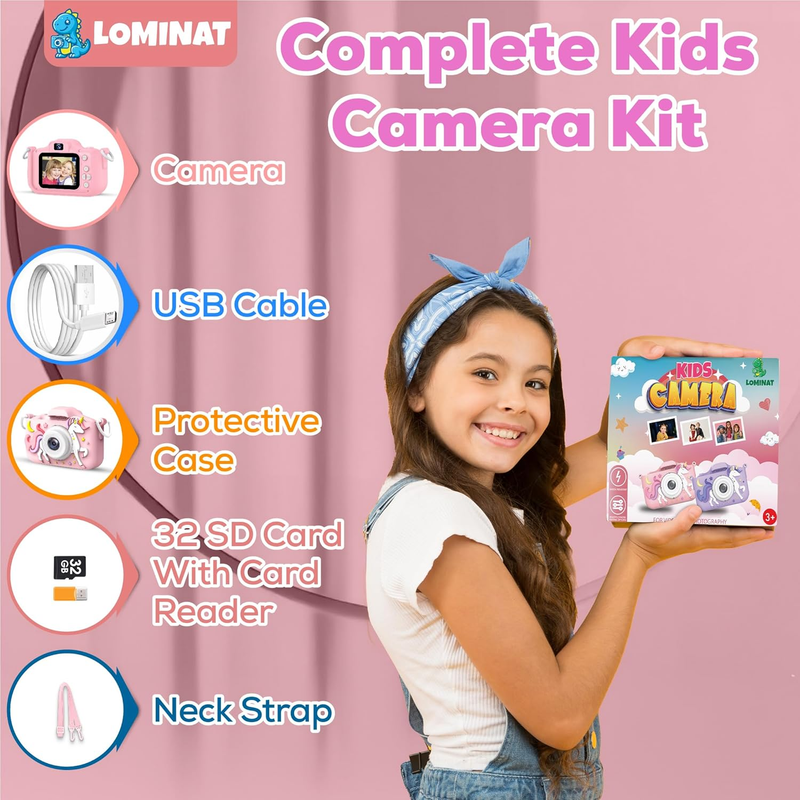 Unicorn Kids Camera for Girls Age 3-12, Selfie Camera for Girls, 1080P HD Kids V8