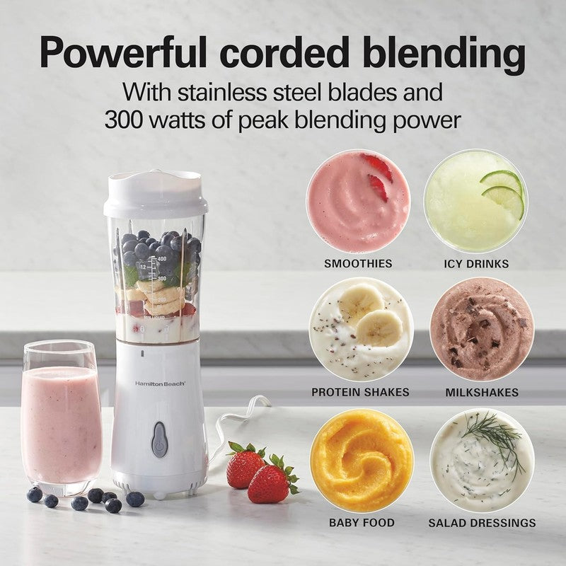 Portable Blender 14Oz BPA Free Cup & Lid, Stainless Steel Blades, White 51101V2