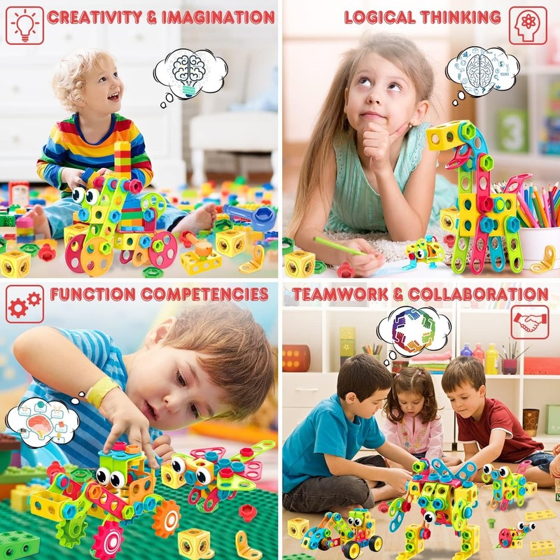 195PCS STEM Building Blocks Educational Toy w Storage Box Ages 3–102