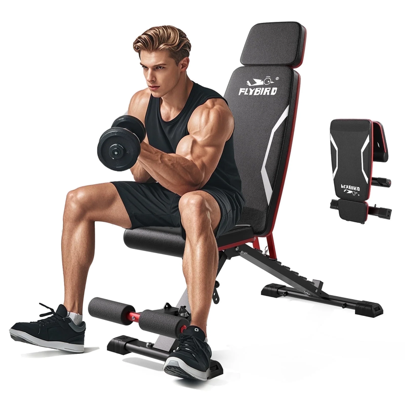 Adjustable Workout Bench with Headrest, 750LBS Capacity, Fits Users up to 6'5''9