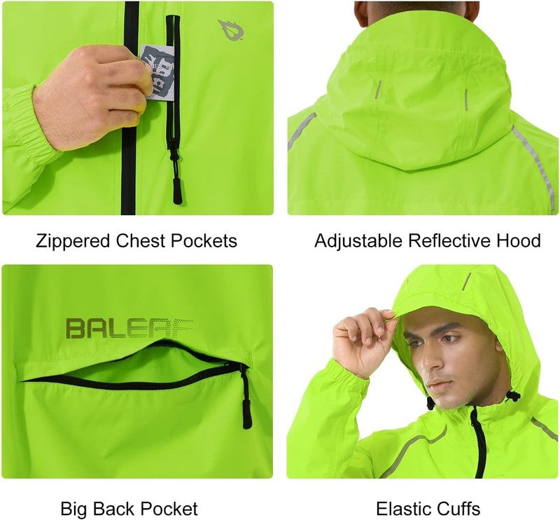 Men’s Waterproof Rain Jacket Lightweight Windbreaker Packable Reflective3
