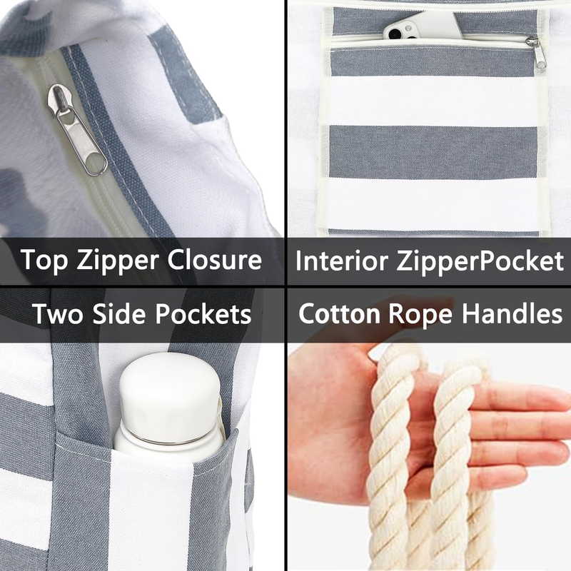 Large Waterproof Beach Tote Bag Sandproof Canvas Pool Bag Wet Pocket5