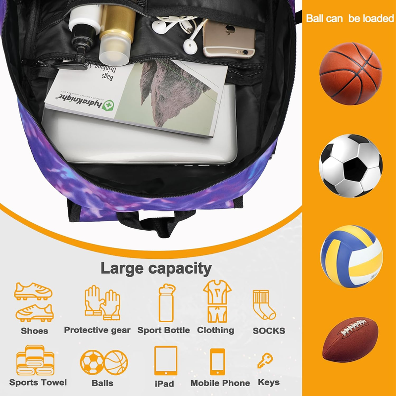 Soccer Basketball Backpack w/ Ball & Shoe Compartment Sports Travel Bag3
