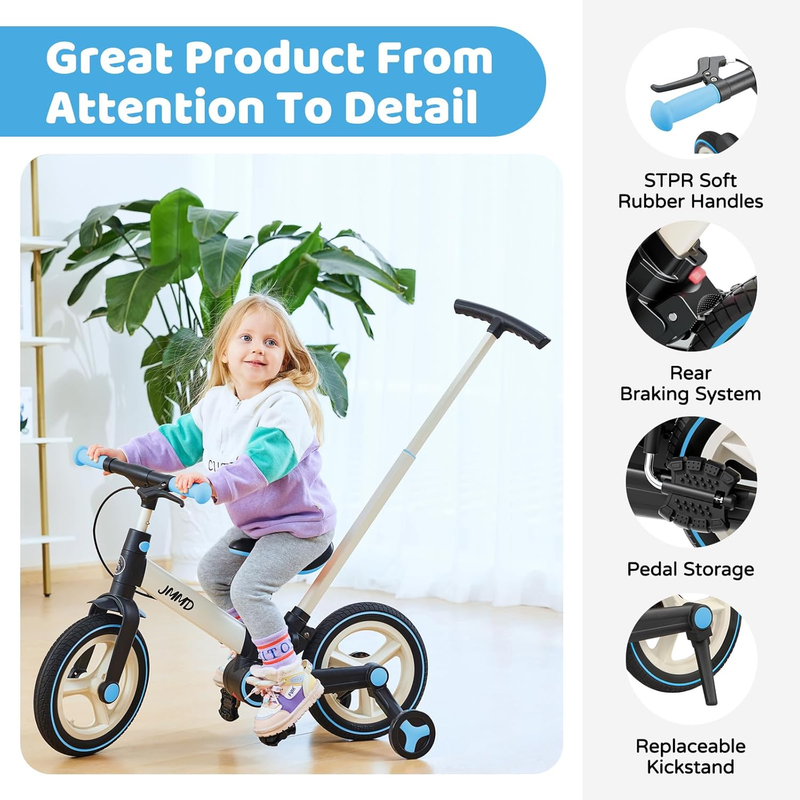 6-in-1 Toddler Bike 12" Balance Bike Push Handle Training Wheels Kids5