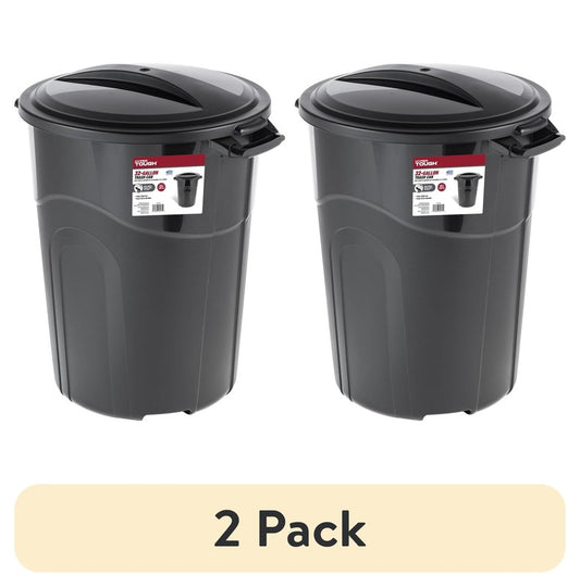 (2 Pack)  32 Gallon Heavy Duty Injection Molded Trash Can with Click Lock Lid0