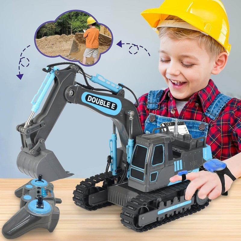Remote Control Excavator Gray Blue Toy 6 Function Hydraulic Construction Vehicle9