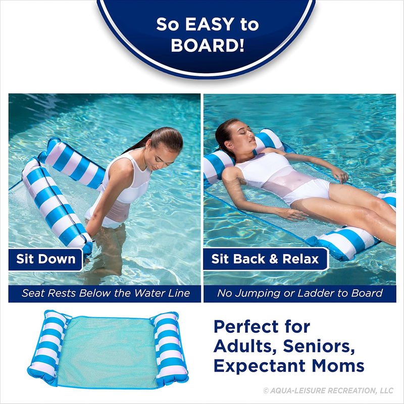 2 Pack 4-in-1 Pool Hammock Float Inflatable Water Lounger Aqua PVC Adults Kids2