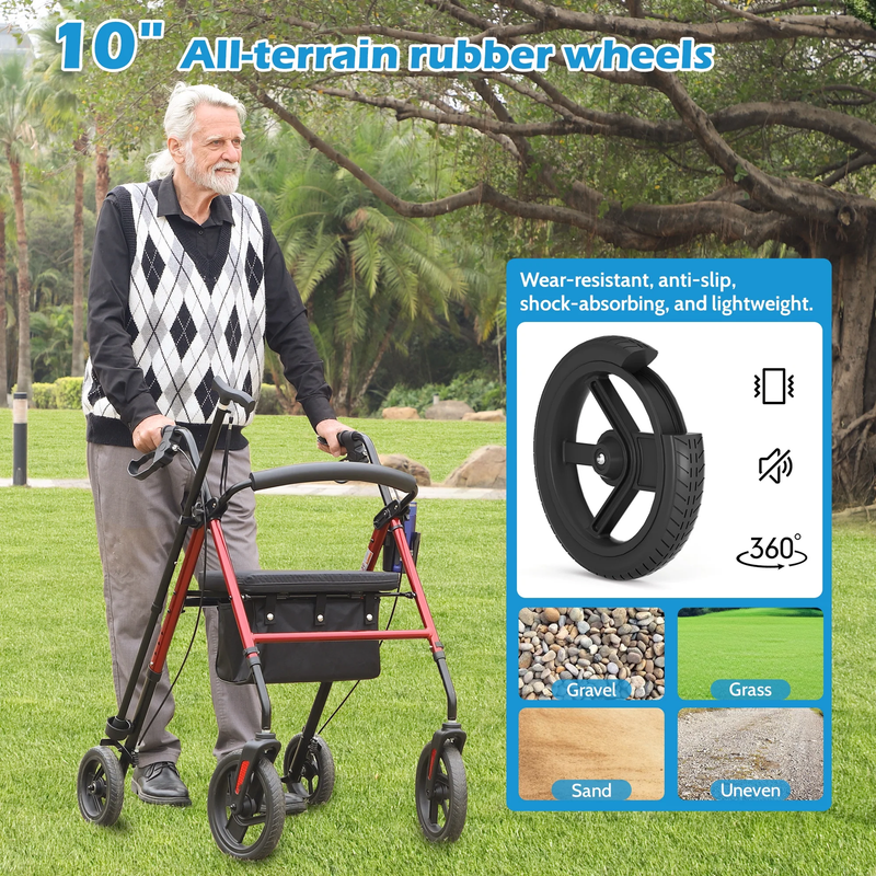 Rollator Walker with Seat,Foldable Walkers for Seniors,Mobility Walkers with 10'2