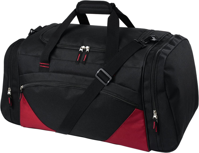 55L Large Gym Duffle Bag for Men Black Durable Travel Workout Sports Black-Red8