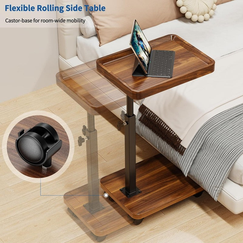 C-Shaped Swivel TV Tray Table Adjustable Height with Wheels Walnut3