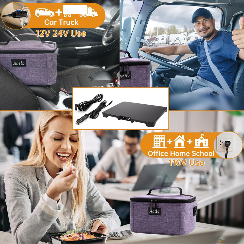 Portable Electric Lunch Box Food Warmer 12V/24V/110V Car Oven Purple1