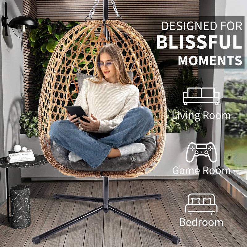 Egg Chair with Stand, Patio Wicker  Hanging Chair, Hammock Swing Chair, 350LBS C4