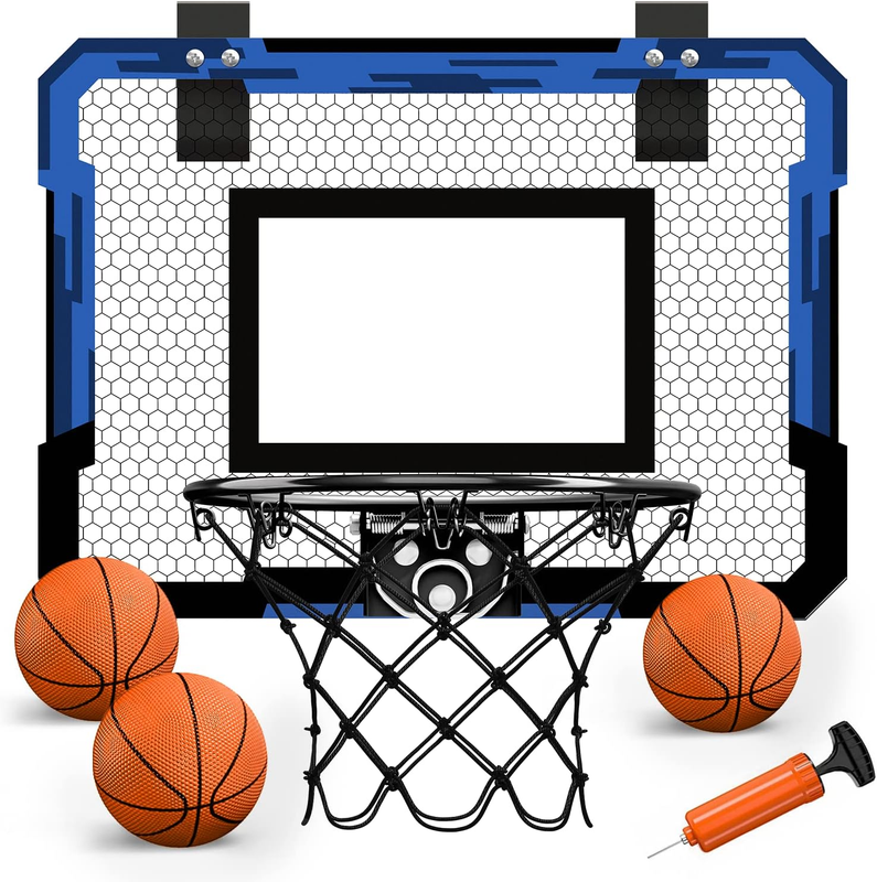 Mini Basketball Hoop Over Door with 3 Balls & Inflator Breakaway Rim Blue9