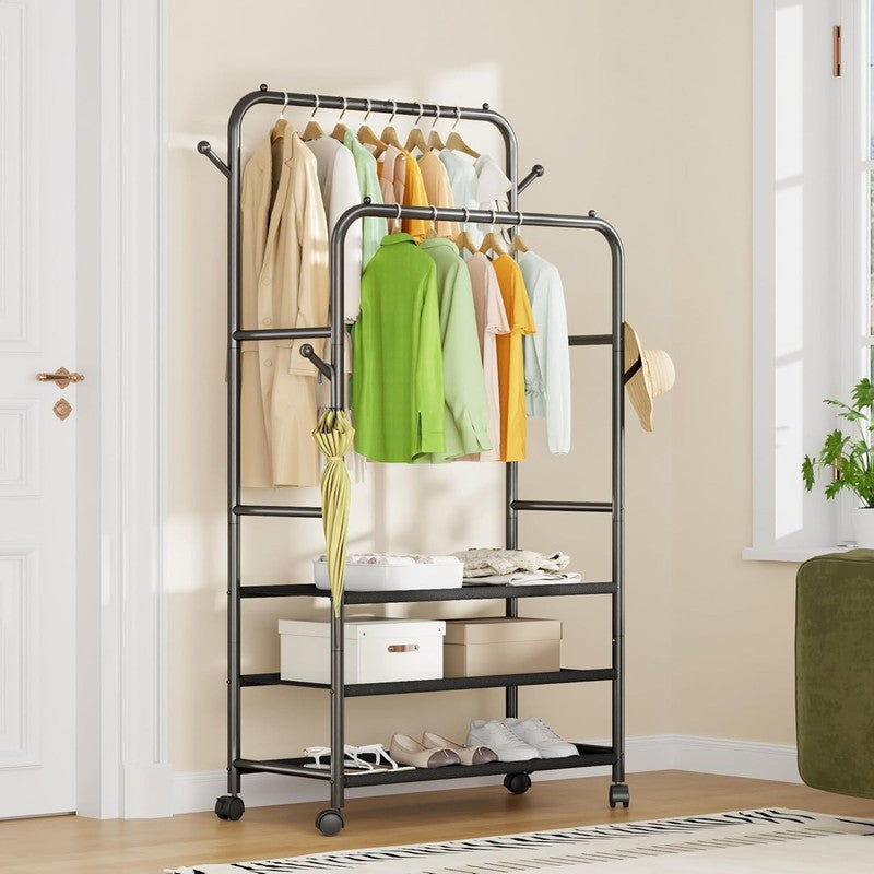 Rolling Clothes Rack 3-Tier Portable Garment Organizer with Wheels, Black7