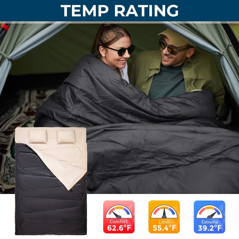 2 Person Sleeping Bag with Pillows for Adults Black Double Camping Sleeping Bags3