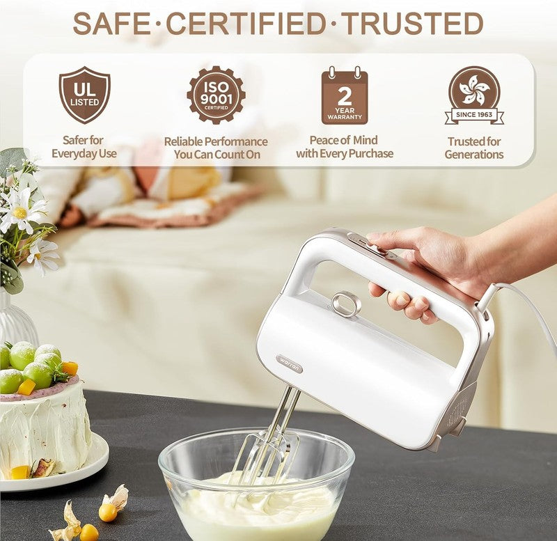 Master 5 Speed Electric Hand Mixer with Turbo Boost, Stainless Steel Whisk, Beat2