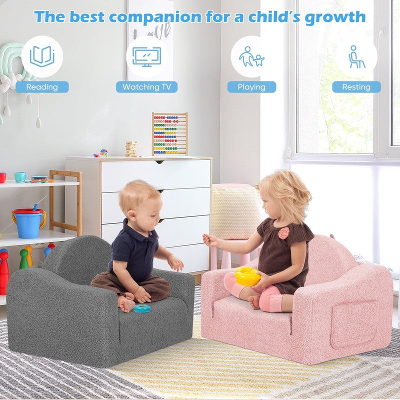 Kids 2 in 1 Toddler Couch Fold Out Soft Convertible Chair Deep Gray Unisex5