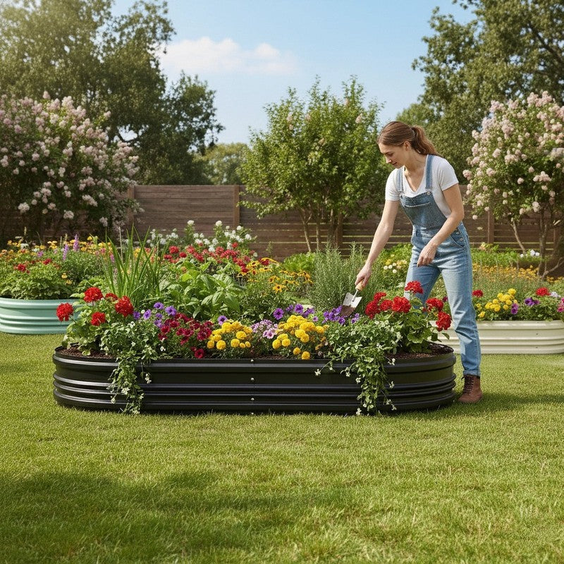 2PK 8X4X1Ft Outdoor Galvanized Raised Garden Bed Kit-Black1