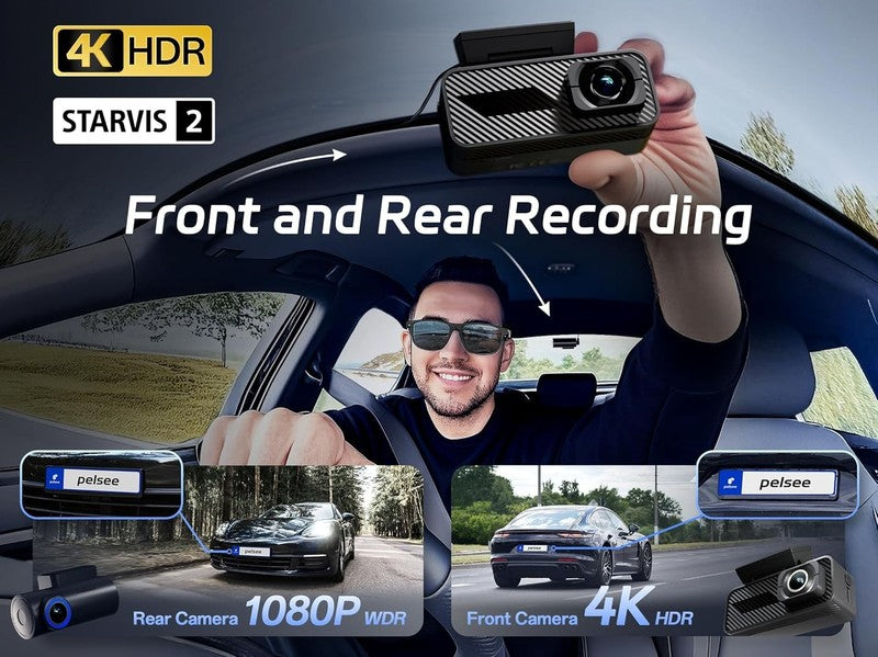 P1 Pro 4K Front/Rear Dash Cam STARVIS 64GB Card Night Vision GPS WiFi ADAS1