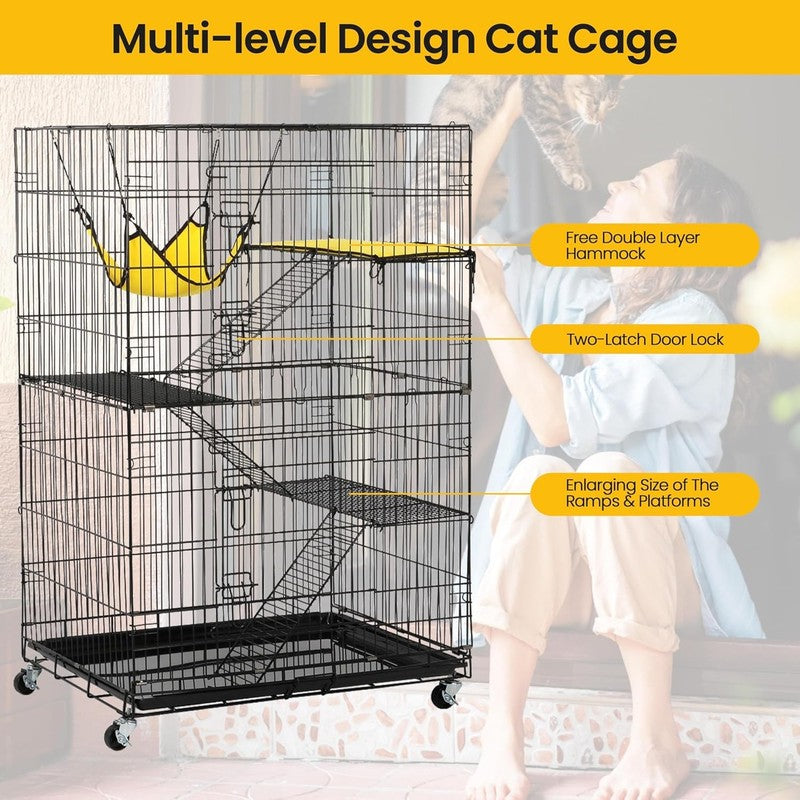 49" 4 Tier Collapsible Metal Cat Cage Kennel w/Casters Ramp Hammock Indoor4
