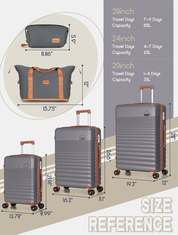 5 Piece Hardside Carry on Luggage Set, 20/24/28 Inch Spinner Suitcase with TSA L2