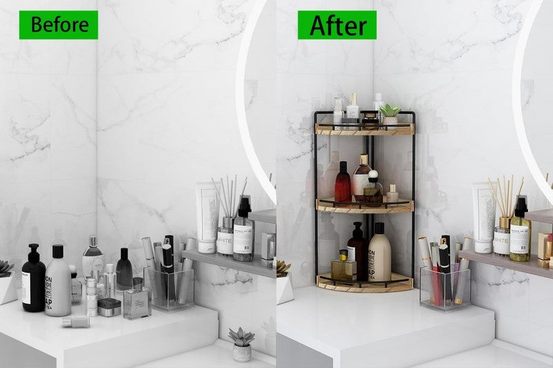 3-Tier Corner Bathroom Organizer Countertop for Storage,Vanity Tray,Wood Counter6