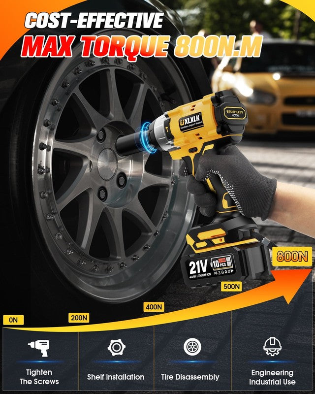 Cordless 1/2 Inch Brushless Impact Wrench 590Ft-Lbs 2 Batteries 7 Sockets Kit1