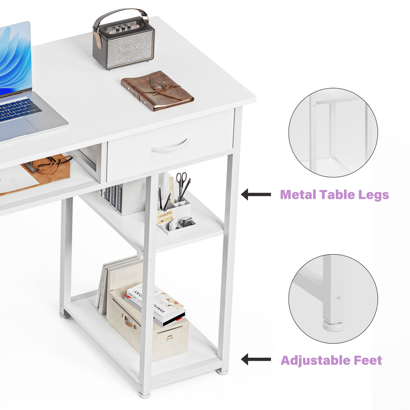 48" Small Desk w/ Fabric Drawers & Shelves Computer/Writing Desk White6