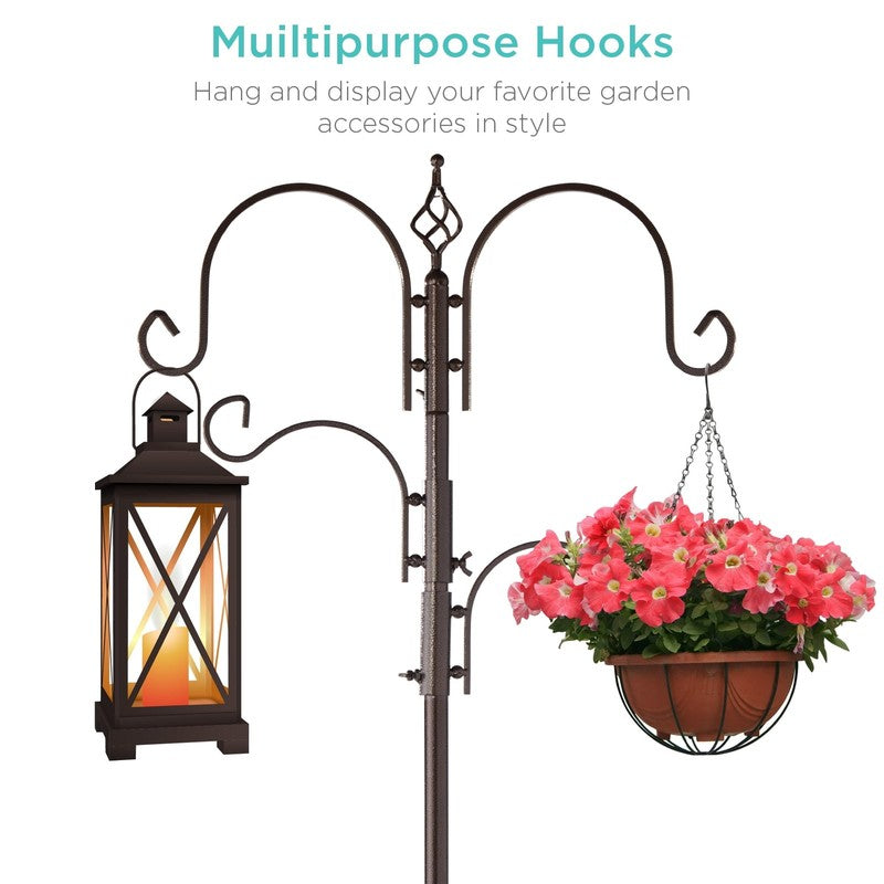 91" Brown Steel 4-Hook Bird Feeding Station w/ 2 Feeders, Tray & Bird Bath3