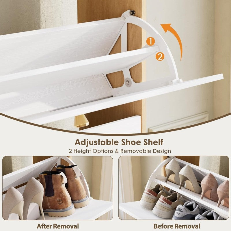Modern Shoe Storage Cabinet Freestanding Hidden Rack Entryway Hallway Oak/White6