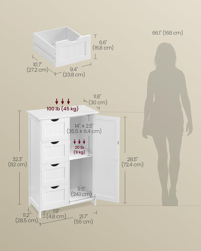 Floor Storage Cabinet Drawer Door Adjustable Shelf Cloud White2