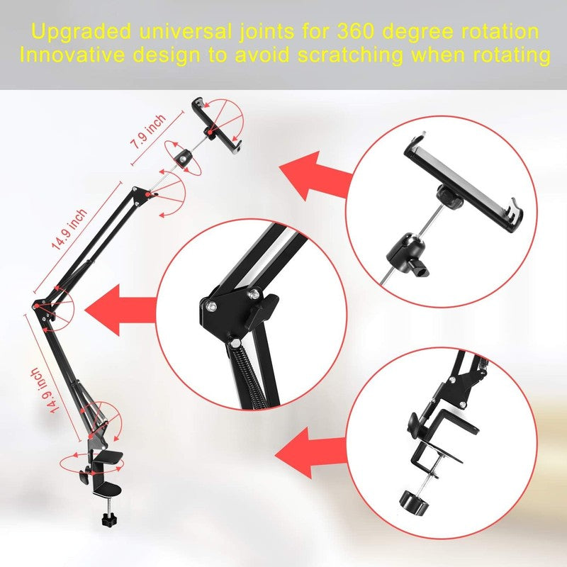 360° Rotating Tablet Stand for Bed   Fits 4.7 12.9" Devices, Aluminum Arm5