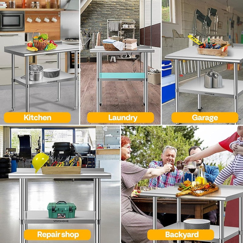 Stainless Steel Work Table 24x36 w/ Backsplash & Wheels Commercial Prep Table6