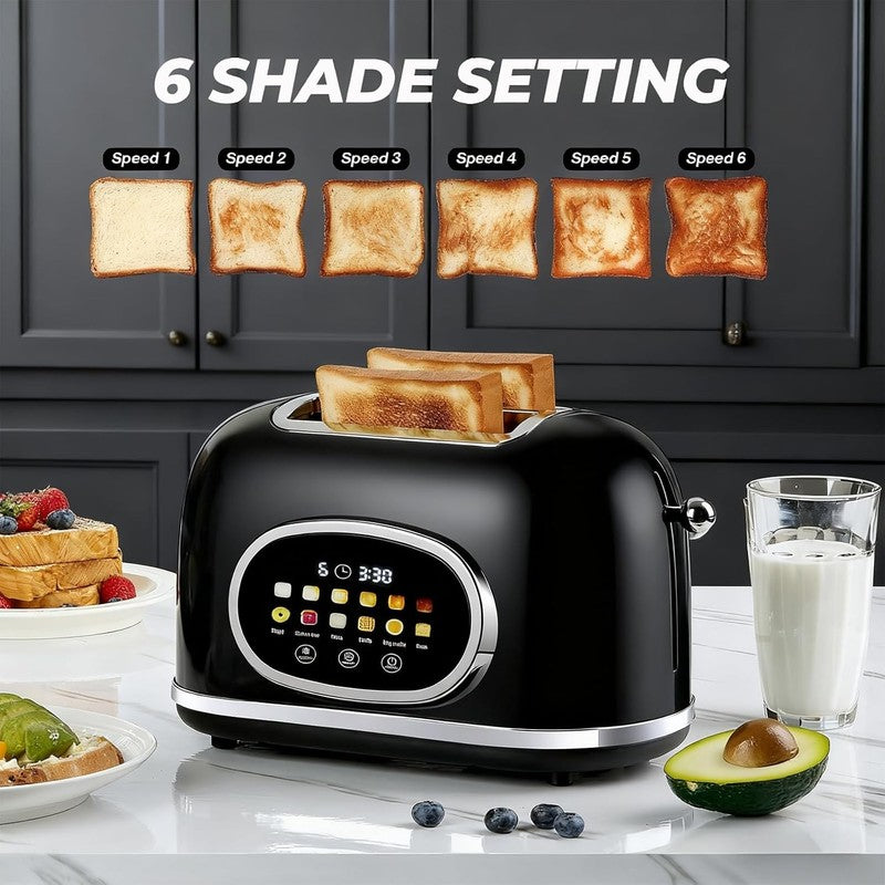 Smart Touch Screen 2 Slice Toaster Retro Stainless Steel, 6 Bread Settings Black3