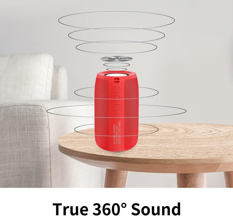 Musibaby 24H Bluetooth Speaker, Waterproof, Dual Pairing, Deep Bass, Red1