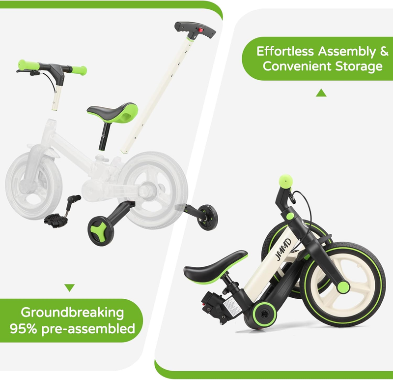 6-in-1 Toddler Bike 12" Balance Bike Push Handle Training Wheels Kids6