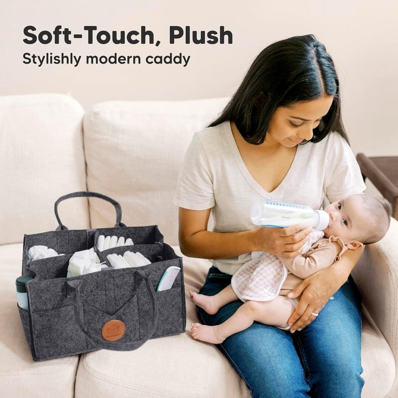 Baby Diaper Caddy Organizer w/ Handle, Portable Nursery & Car Storage Gray1