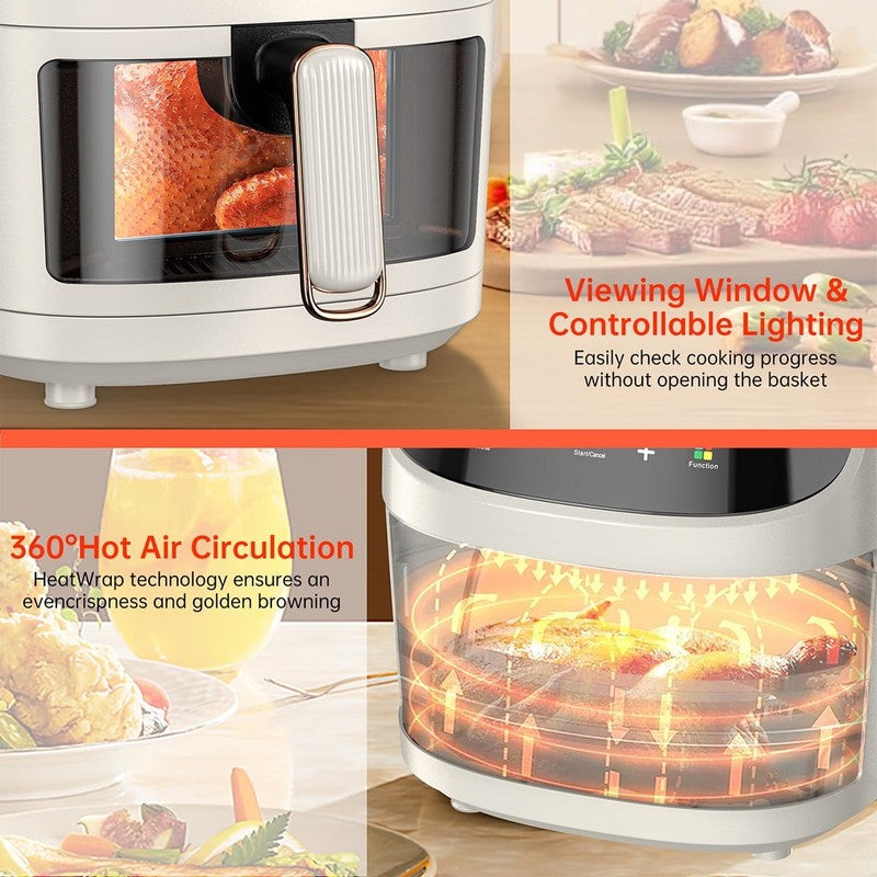 Air Fryer 8 in 1 Oilless Oven Visible Window Nonstick Basket Ivory 7.5QT2