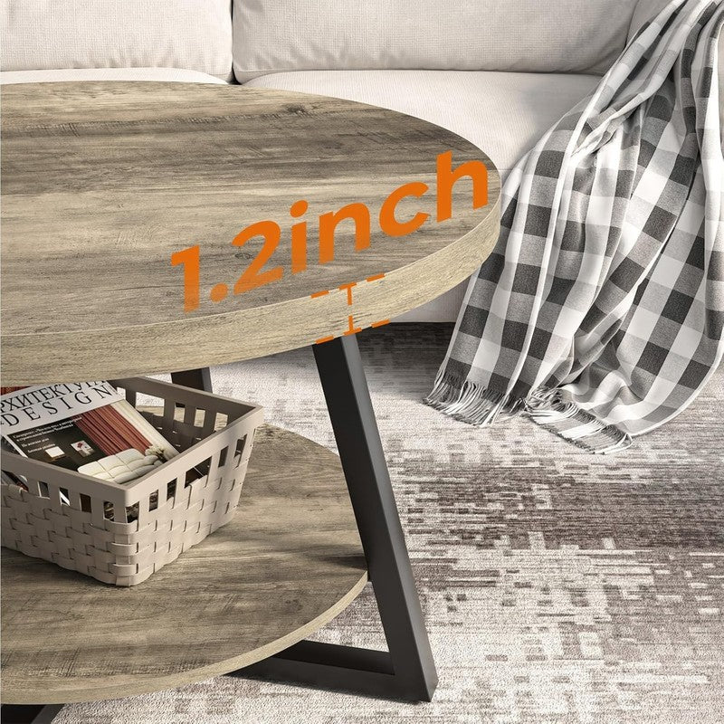 Round Coffee Table with Storage 30in Modern Center Table Grey Wash3