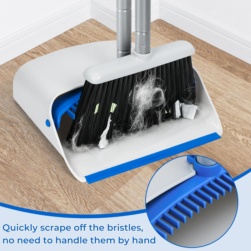 Broom Dustpan Set Long Handle Upright Floor Cleaning Blue1