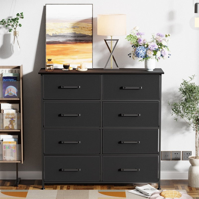 8 Drawer Fabric Dresser with Metal Frame & Wooden Top – Black6