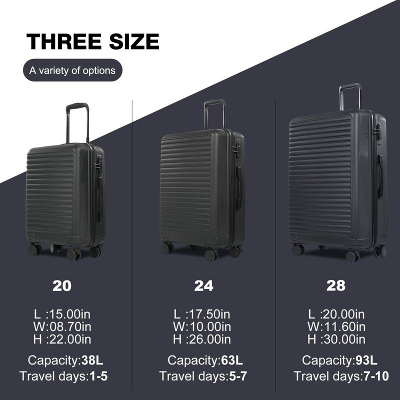 3 Piece Hardside Luggage Set Hardshell Lightweight Suitcase with TSA Lock Spinne3
