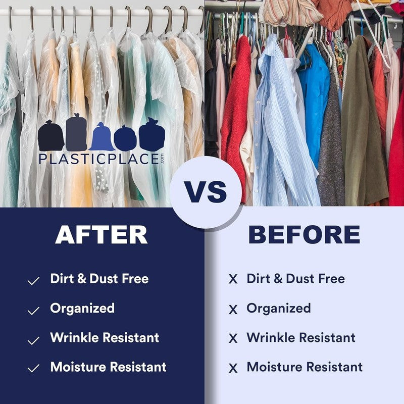 Clear Plastic Hanging Garment Bags, 1.0 Mil Sloped Shoulder Plastic Suit Bags Pr1